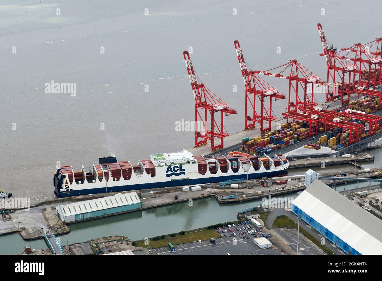 Ship entering the lock at Seaforth Docks, Port of Liverpool, Merseyside, North West England, UK Stock Photo