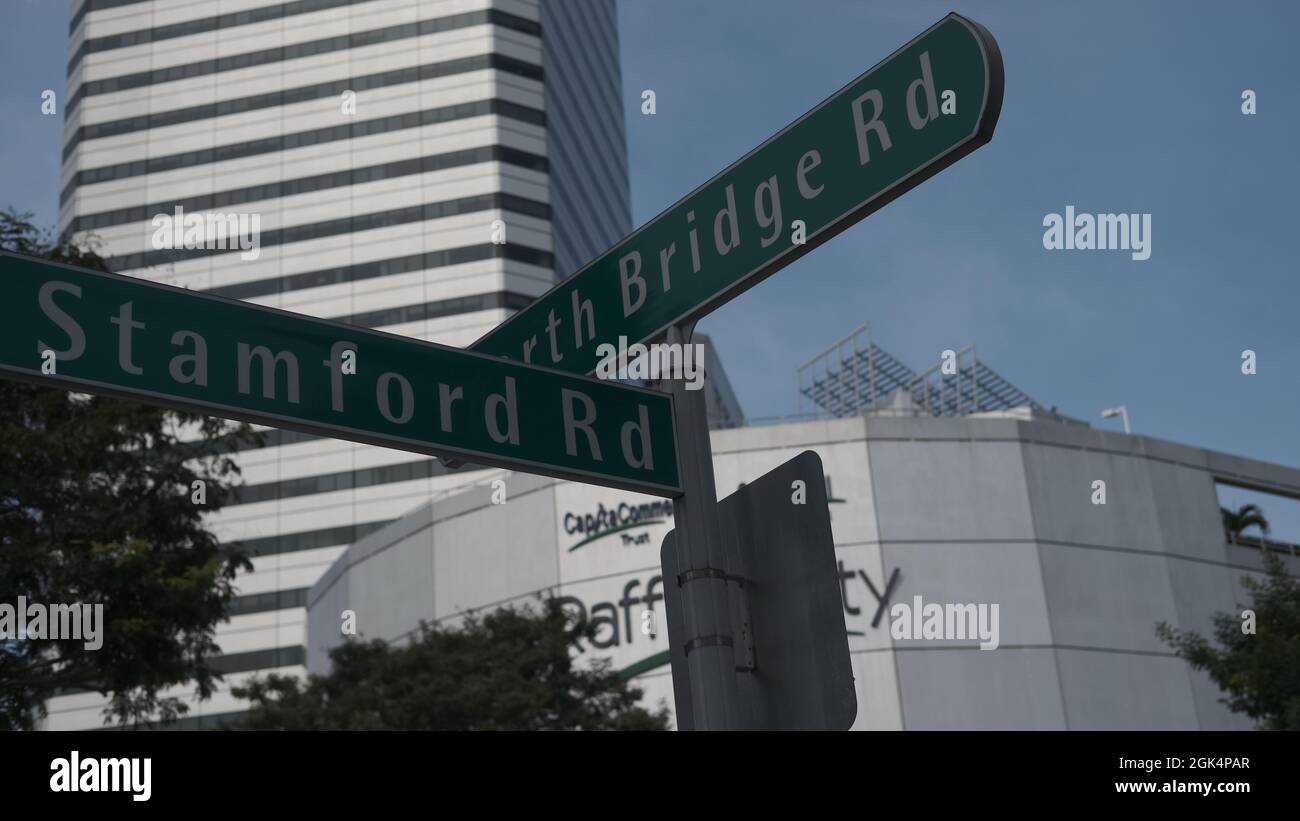 Street Sign Road Markers Singapore Stamford Road and North Bridge Road Intersection Area Stock Photo