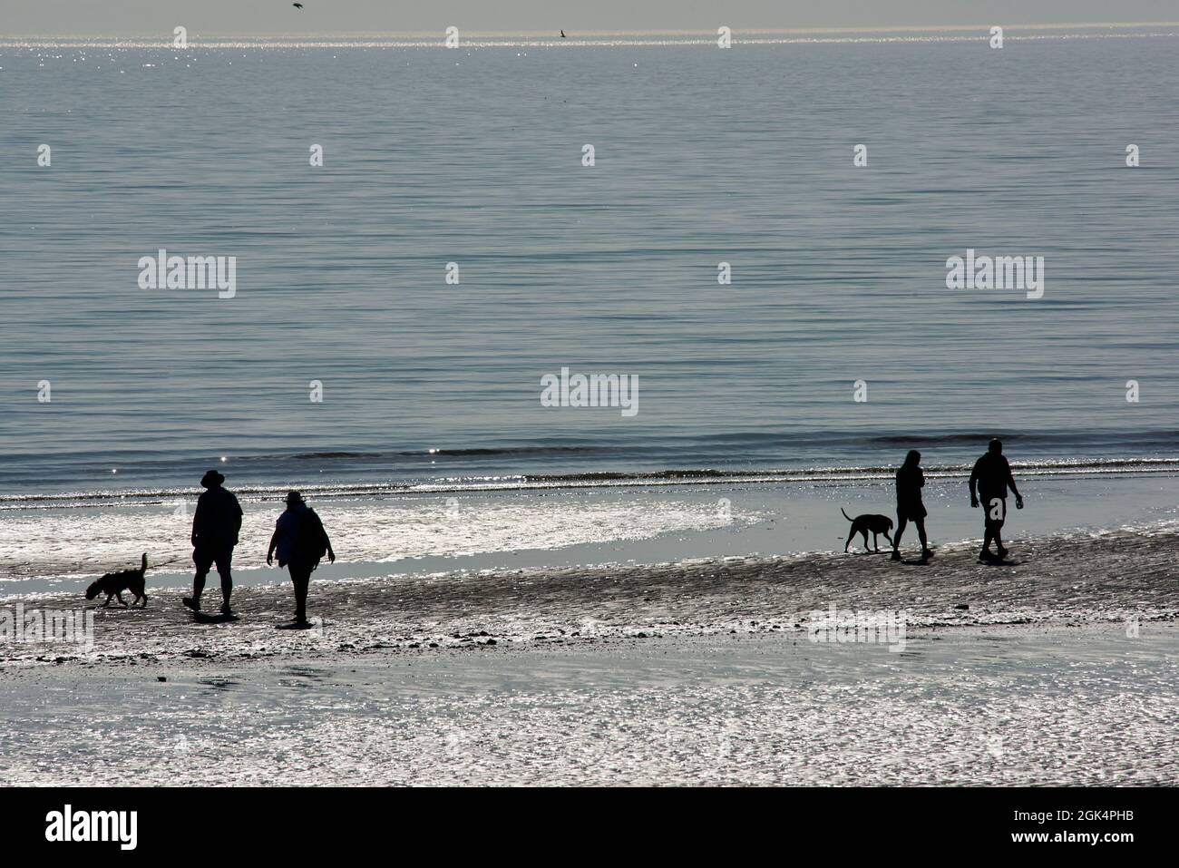 People walking on Filey Beach, North Yorkshire east coast, busy with holiday makers, Northern England, UK Stock Photo