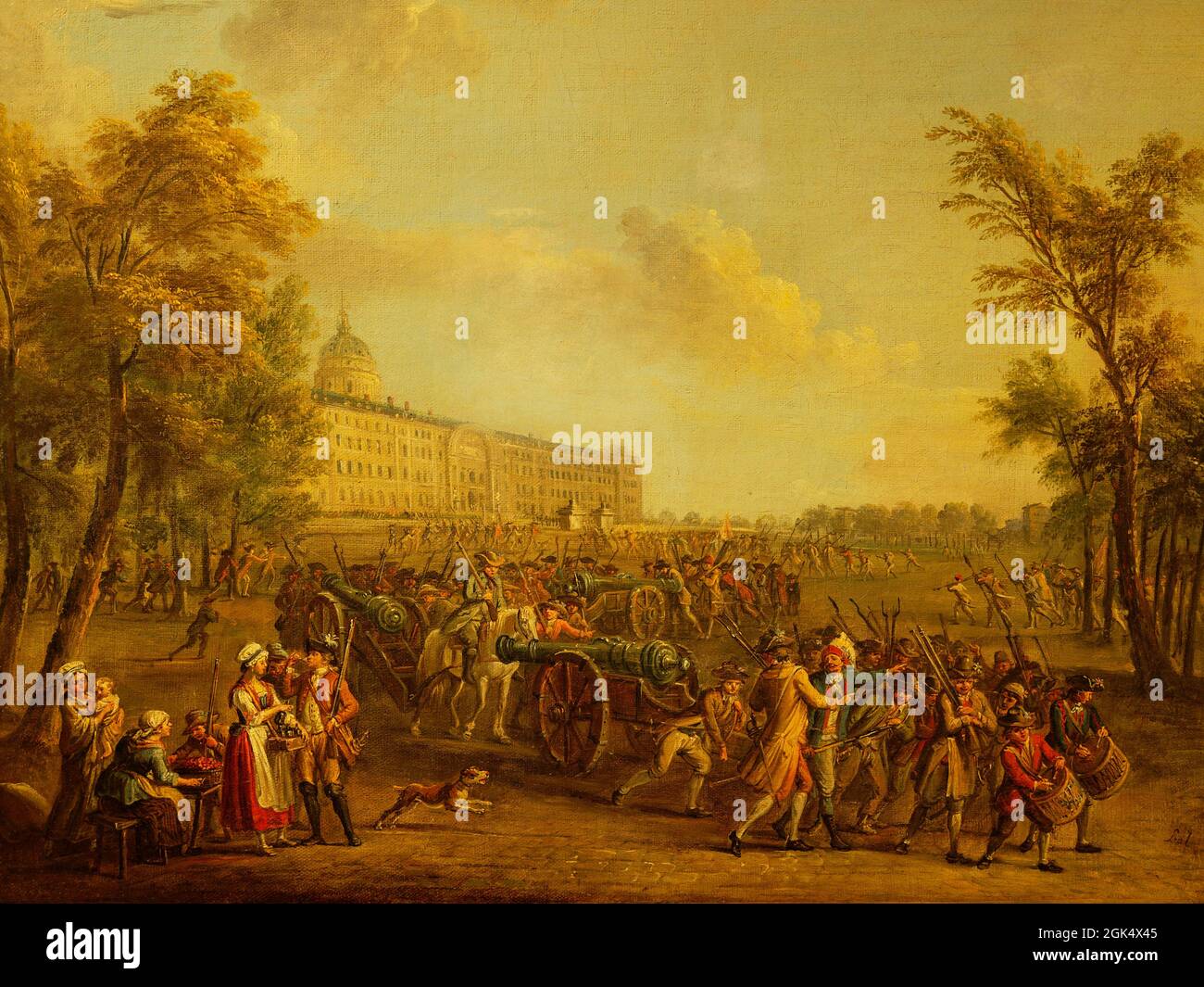 le peuple de Paris sort des Invalides le matin du 14 juillet 1789 après s'être emparé des armes qui s'y trouvaient Stock Photo