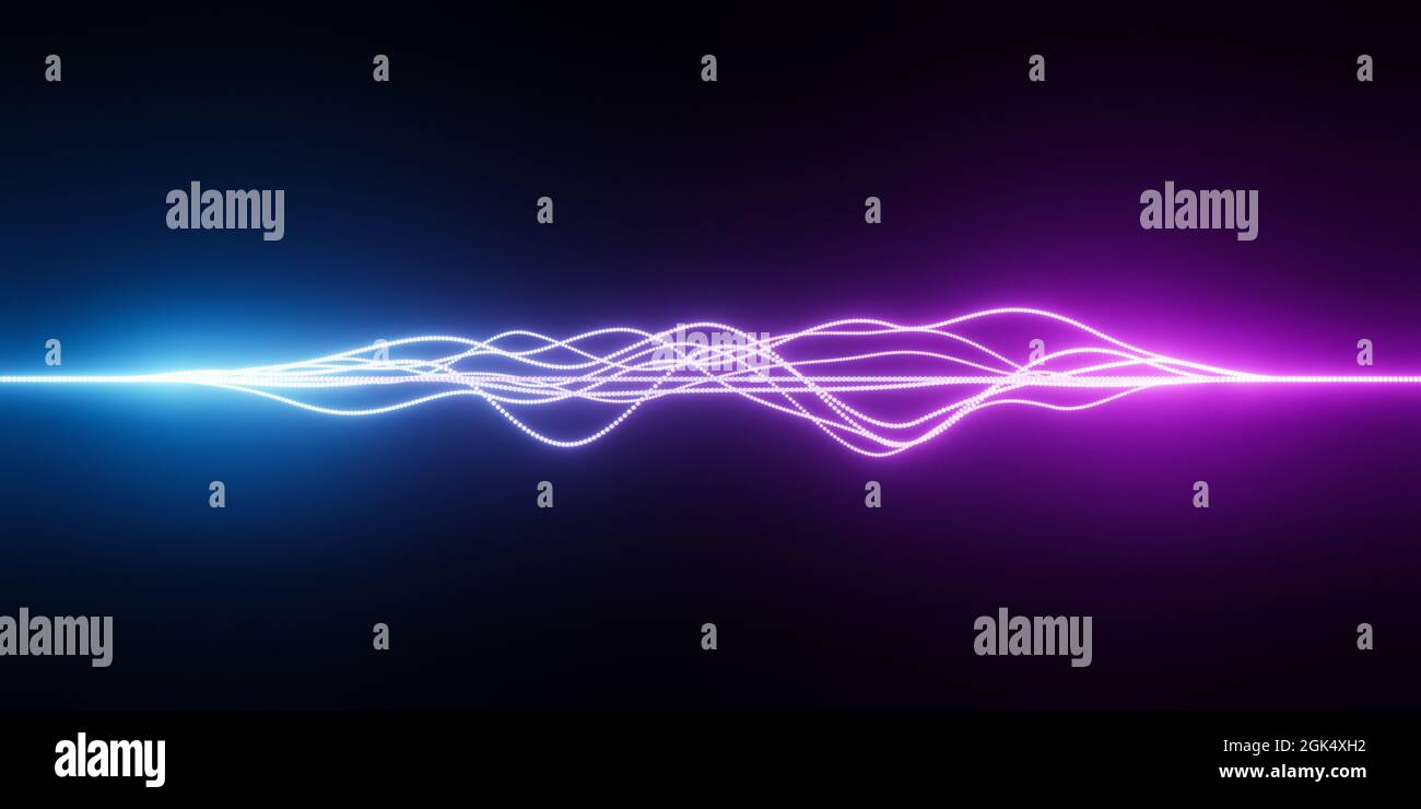 Abstract visualization of sound waves with different frequency or wavelength,  bright glowing colors against black background, science research concept  Stock Photo - Alamy