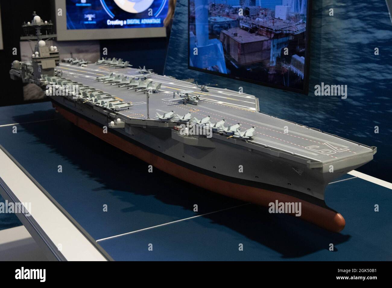 NATIONAL HARBOR, Md. (August 3, 2021) A model of the USS John F. Kennedy (CVN79) is displayed
