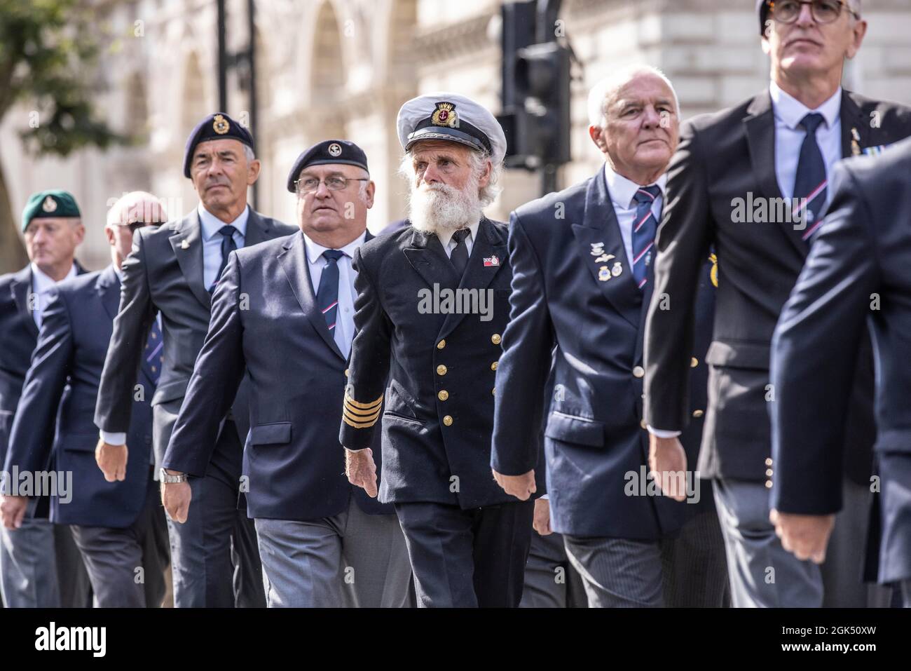 PHOTO:JEFF GILBERT 12th September 2021. Whitehall, London, UK ROYAL NAVY VETERANS MARCH FOR FALLEN COMRADES AT THE CENOTAPH IN WHITEHALL. This was the Stock Photo