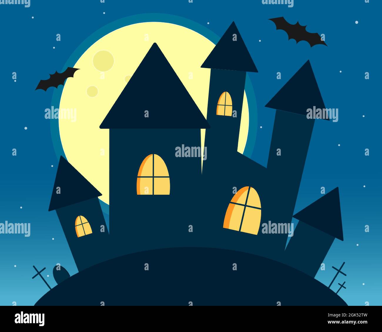 Halloween castle at night with graves and bats Stock Vector Image & Art ...