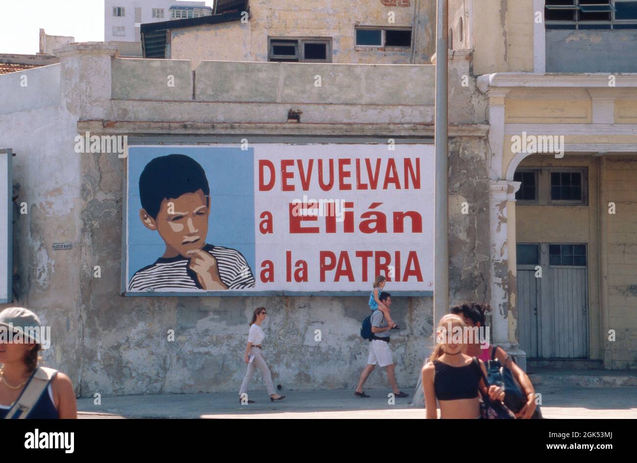 Plakat zur Herausgabe eines entführten Jungen auf Kuba, 2000. Display for the restitution of a boy at Cuba, 2000. Stock Photo