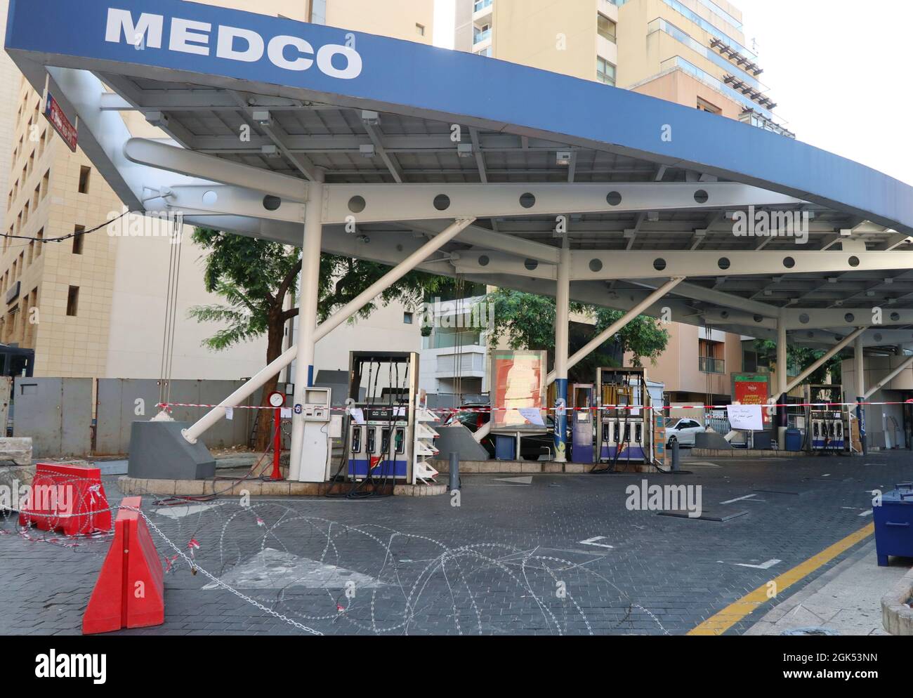 A closed petrol station in Beirut, Lebanon, on September 13, 2021