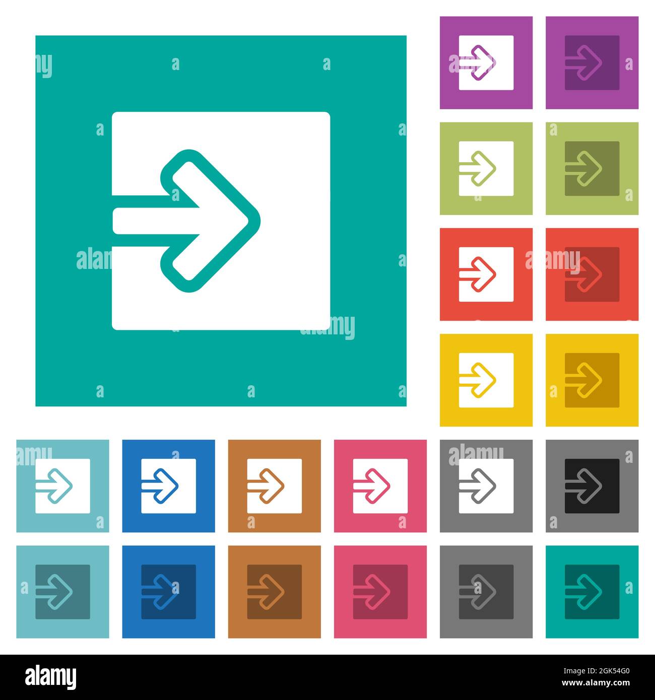 Import object solid multi colored flat icons on plain square backgrounds. Included white and darker icon variations for hover or active effects. Stock Vector
