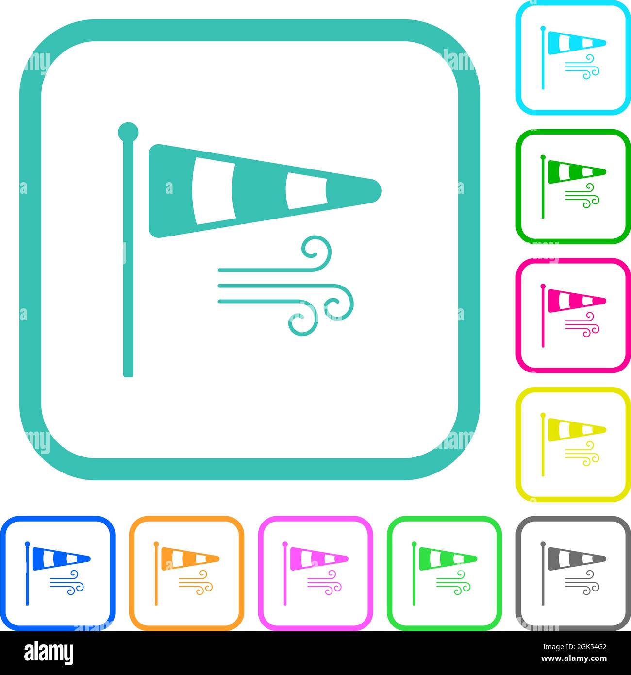 Windsock indicator with wind solid vivid colored flat icons in curved borders on white background Stock Vector