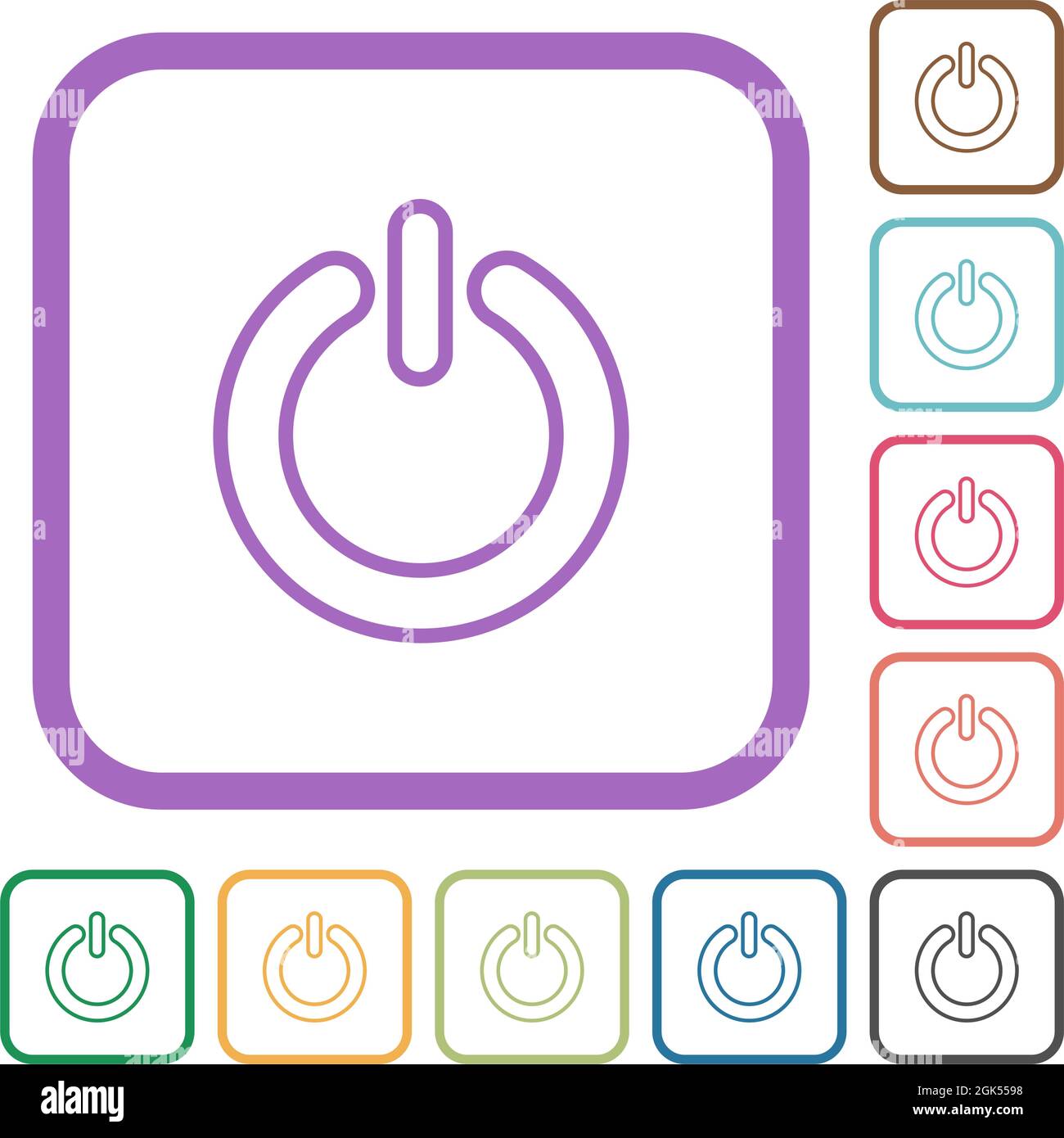Power switch simple icons in color rounded square frames on white ...