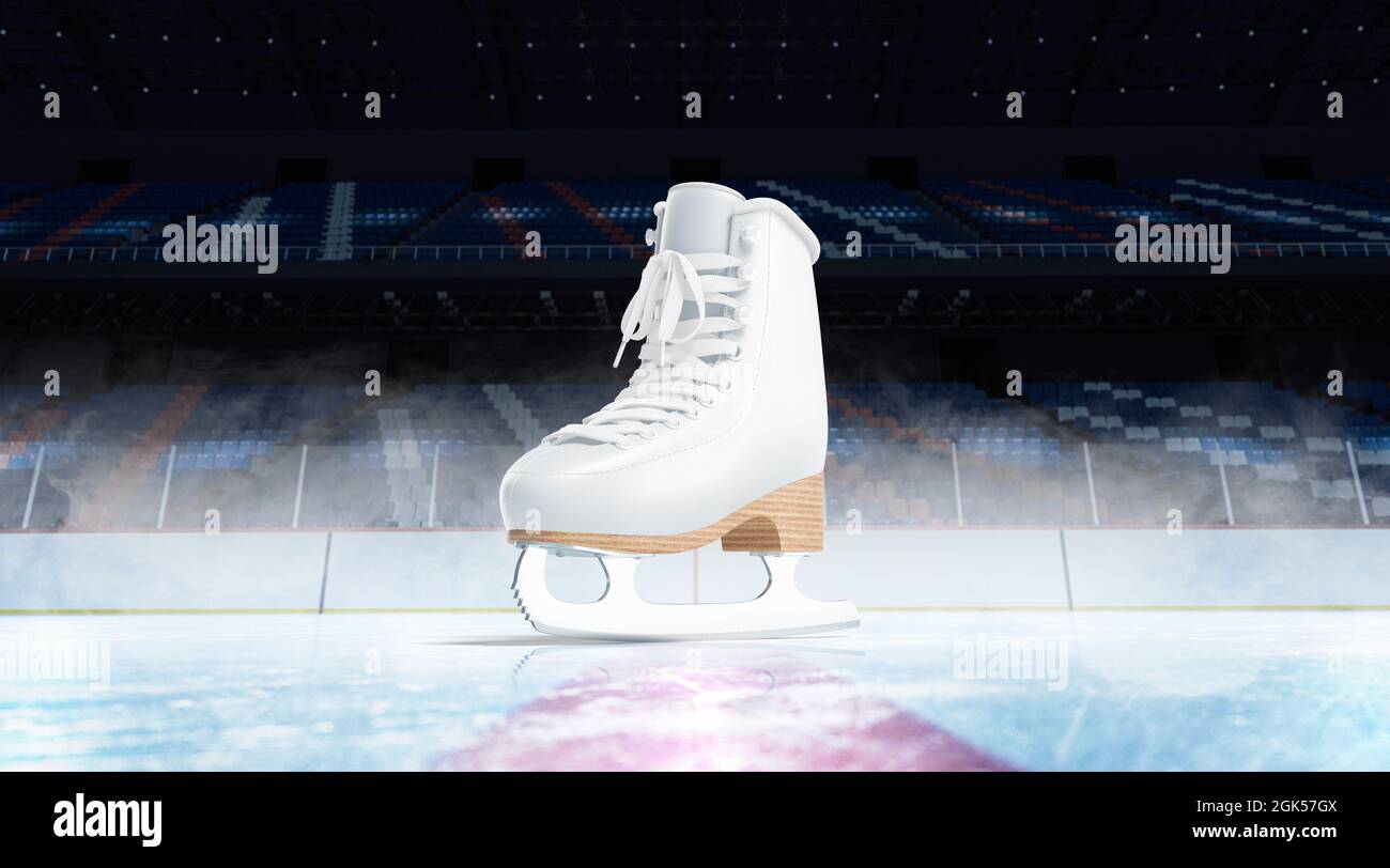 Blank ice rink surface with skates background mockup, front view Stock ...