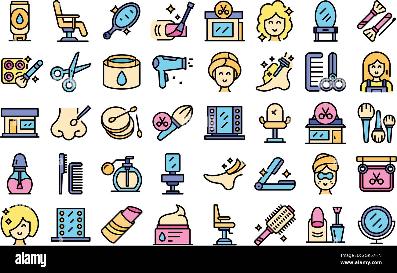 Beauty parlor icons set outline vector. Artist makeup. Beauty bridal ...