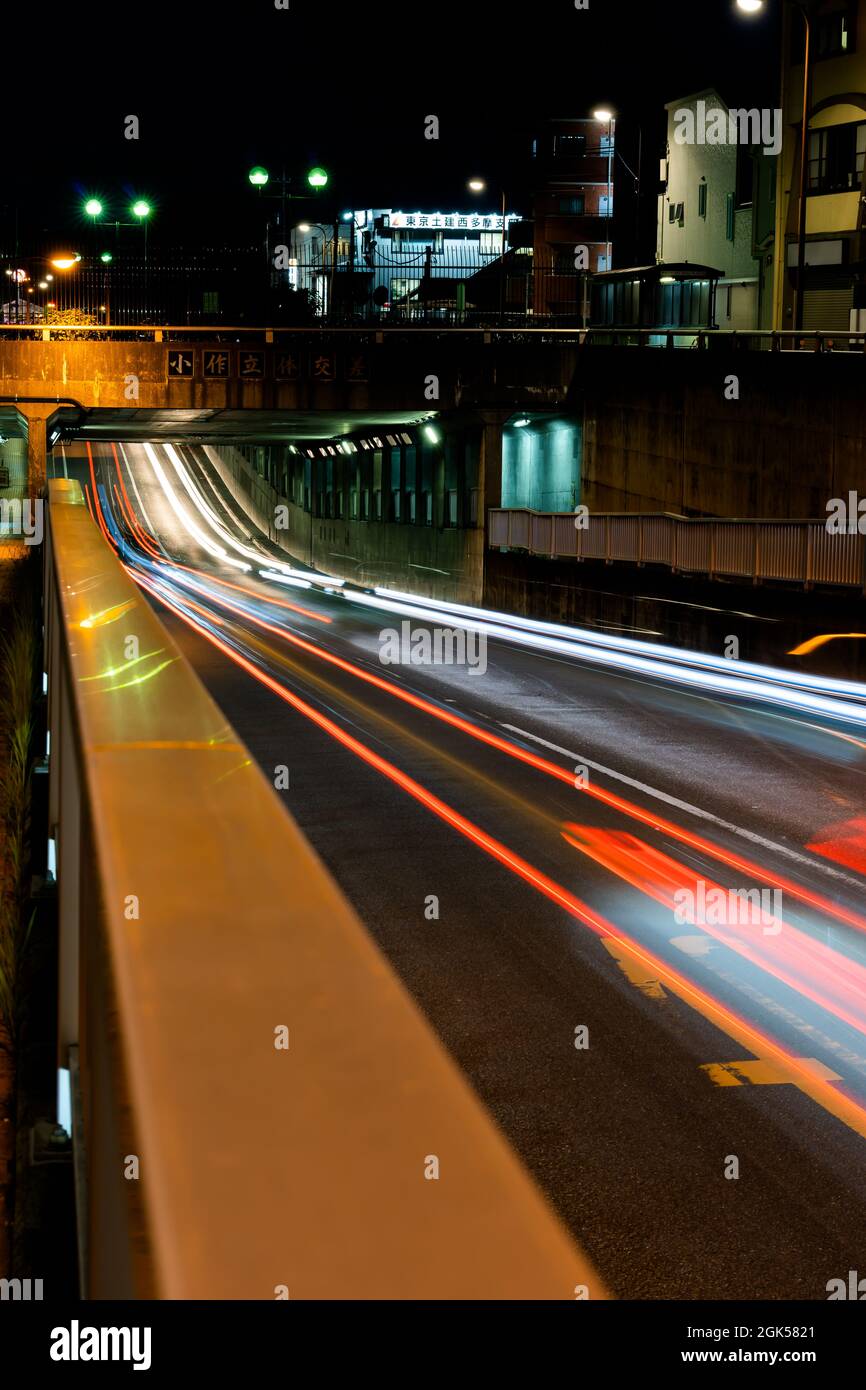 light trails with motion blur effect, long time exposure. Isolated on background Stock Photo
