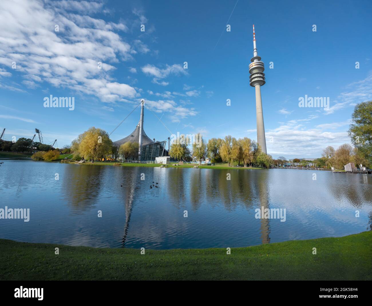 Olympiapark and Olympiaturm tower - Munich, Bavaria, Germany Stock Photo