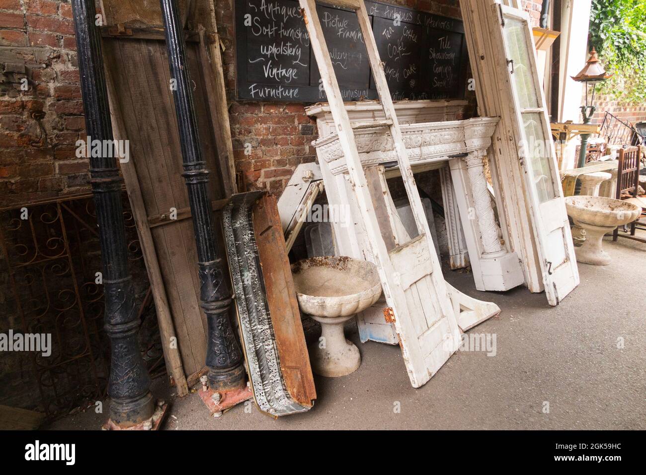 Display of recycled reclaimed artefacts for reuse, on sale in a 