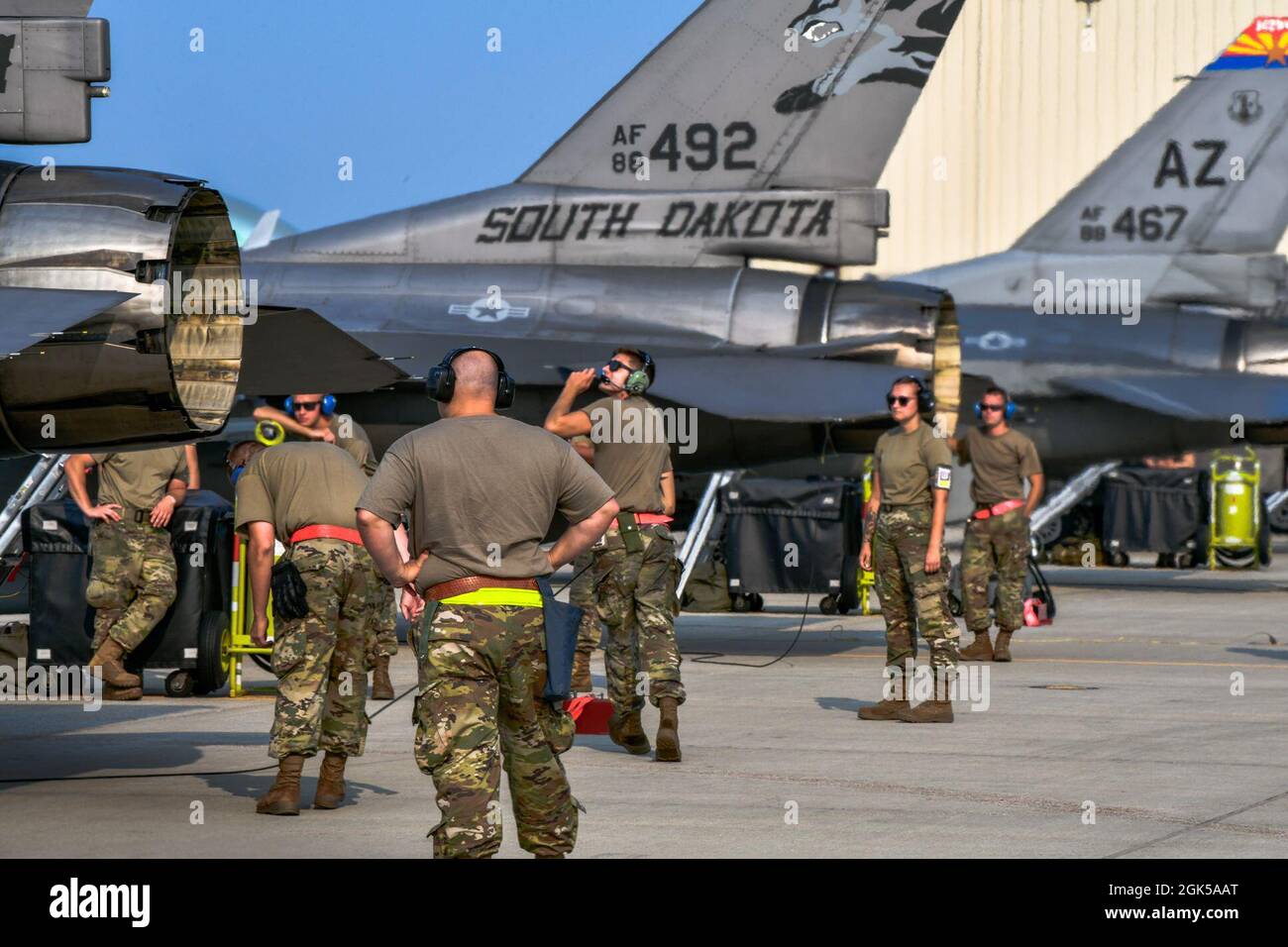 Several Airmen with the 114th Fighter Wing’s aircraft maintenance ...
