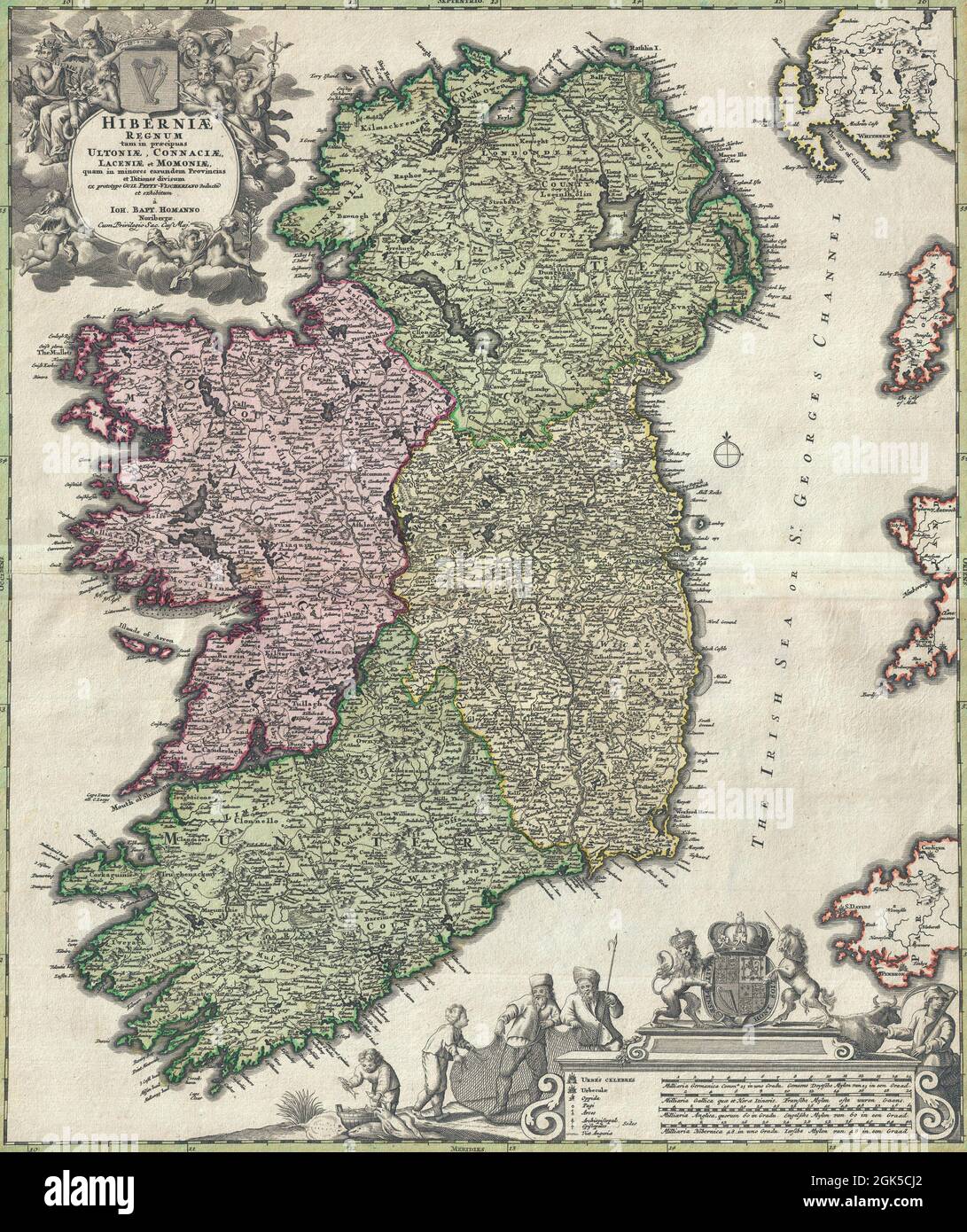 ancient map of Ireland (1716) by Homann Stock Photo