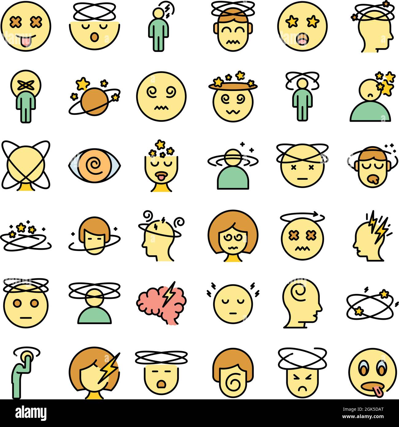 Dizziness icons set outline vector. Brain headache. Dizzy distracted ...