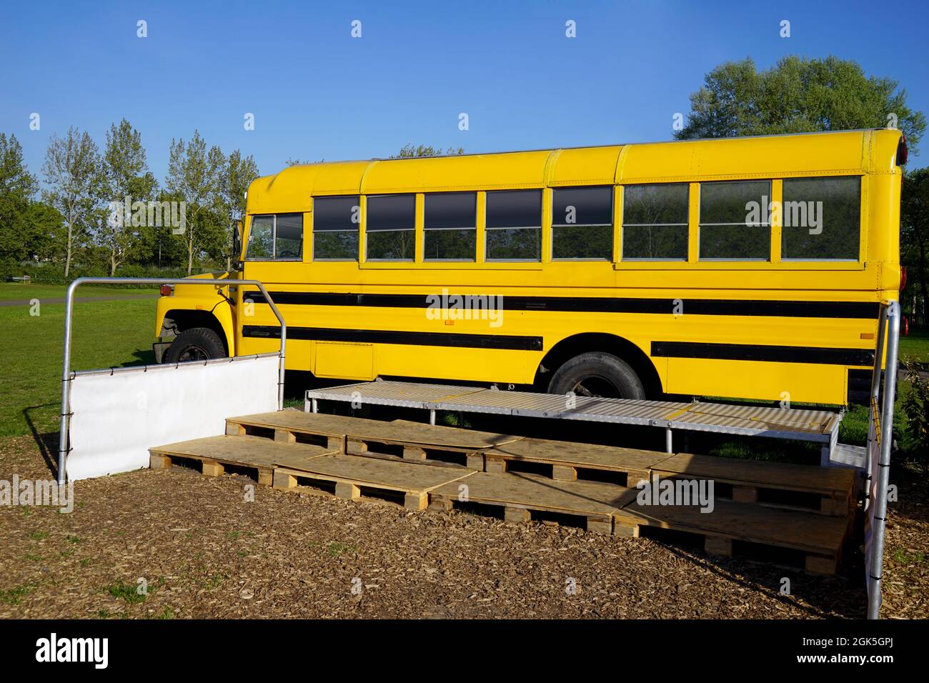 Big school bus on parking Stock Photo Alamy
