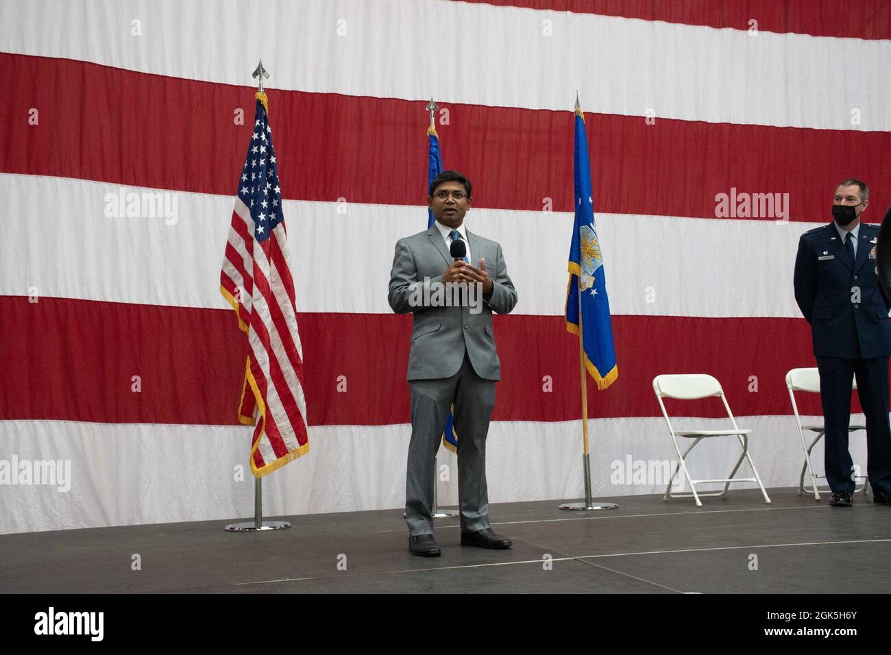Dr. Shamik Sengupta was sworn in as the Honorary Commander of the 152nd Communications Flight, Reno, Nev. August 7, 2021. The goal of the Honorary Commander Program is to partner Nevada National Guard Commanders with members of the community while introducing them to the missions of the armed services. Stock Photo