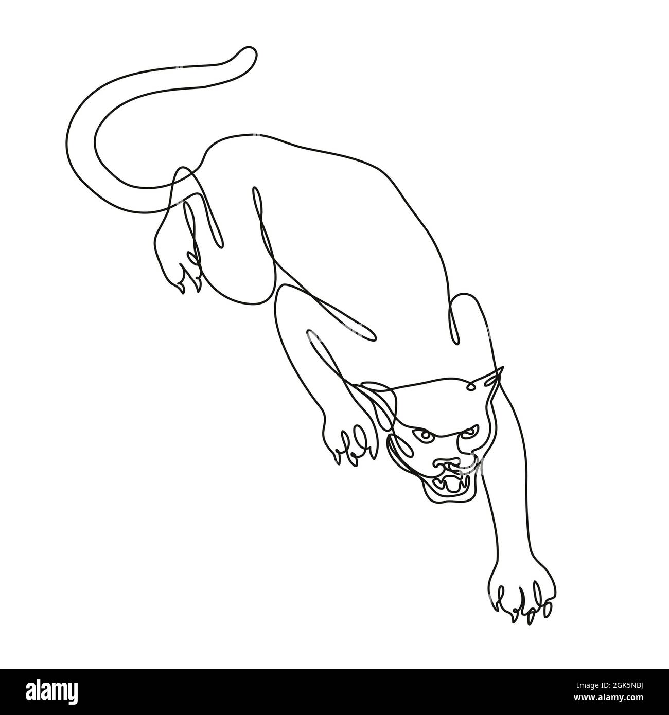 Black Panther Crouching Ready to Attack Continuous Line Drawing Stock Photo