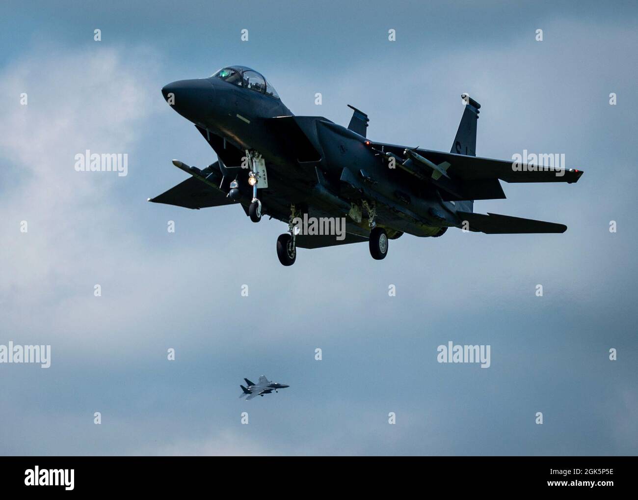 F15E Strike Eagles from the 335th Fighter Squadron prepare to land at