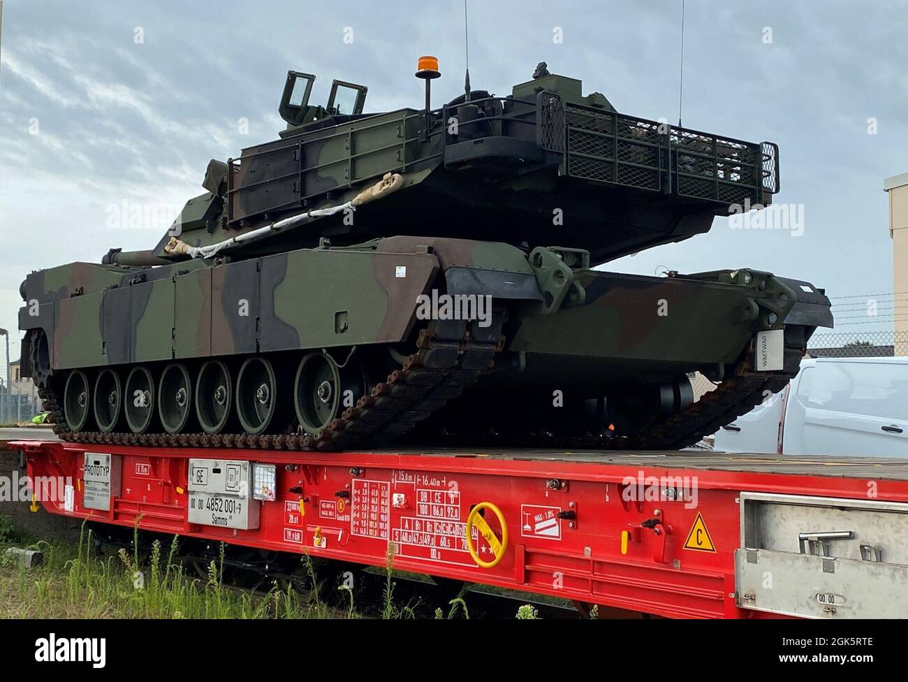 An M1A2 SEPv3 Abrams tank from Army Field Support Battalion-Mannheim's Army  Prepositioned Stock site at Coleman Worksite is driven onto a newly  redesigned prototype rail car Aug. 10. The SEPv3 Abrams is
