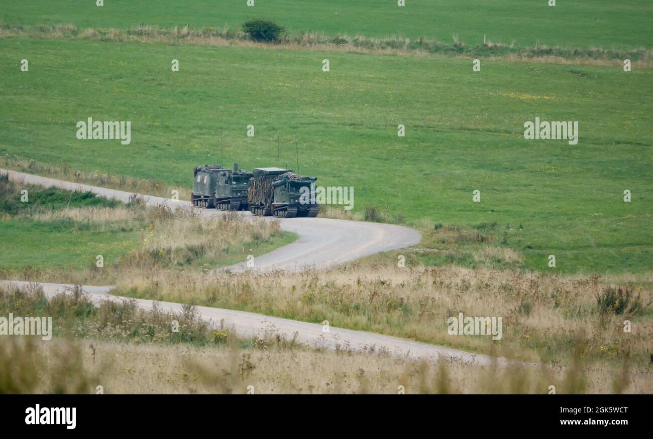 a pair of British army Hagglands Bandvagn 206 Bv206 in action on a military exercise Wiltshire UK Stock Photo