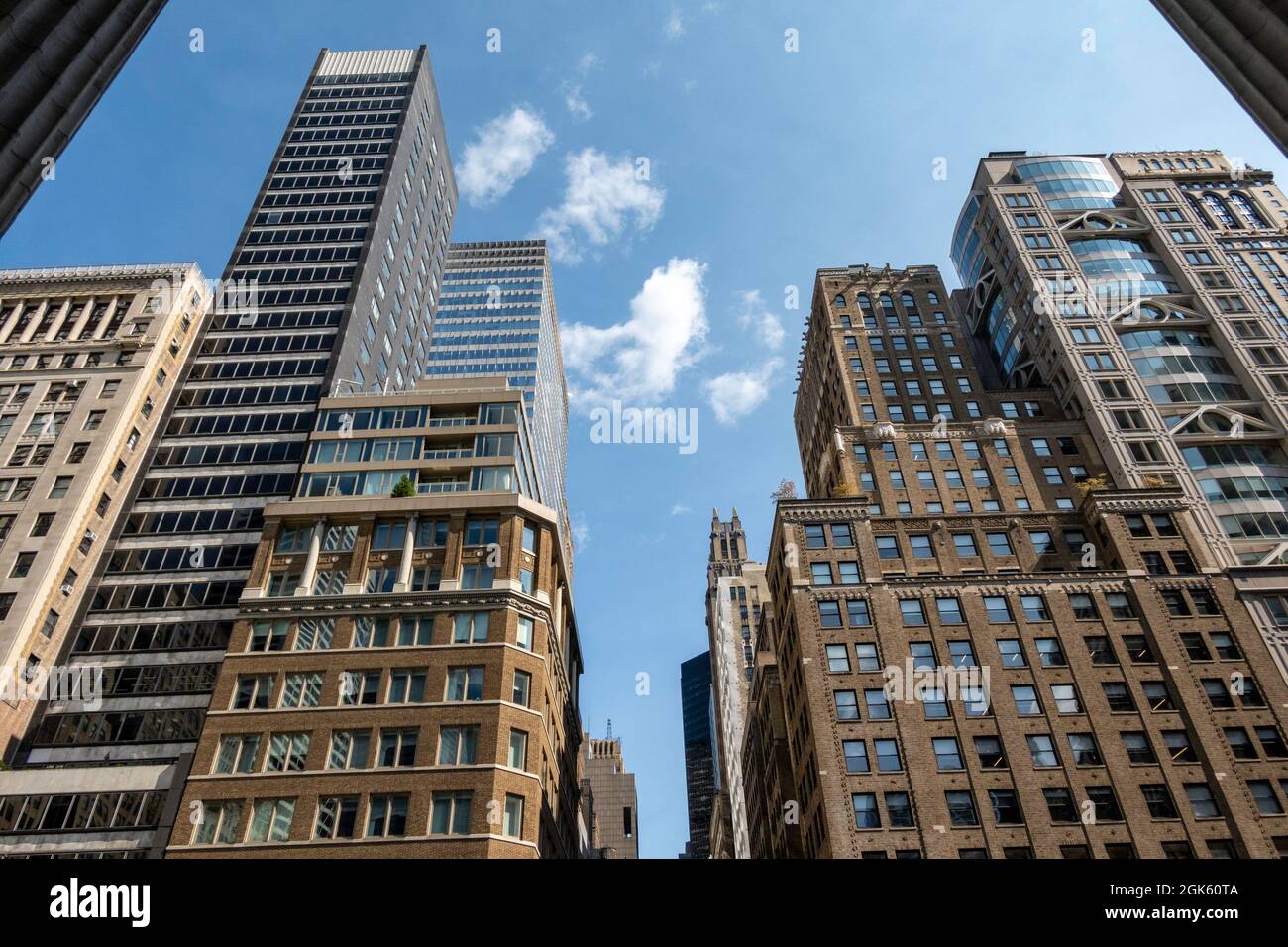 Buildings on Fifth Avenue as viewed from the New York Public Library entrance at 41st Street, USA Stock Photo