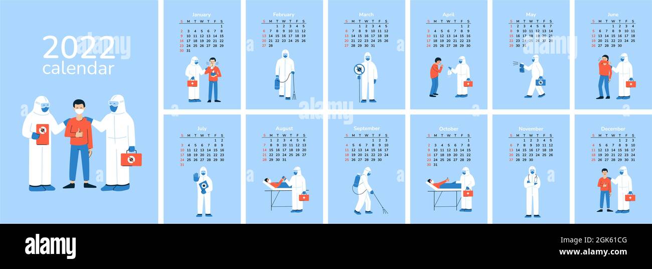 Vertical calendar 2022. Doctors. Happy New Year. Wall desk table