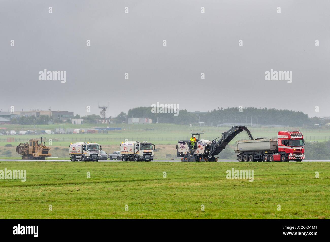 Cork, Ireland. 13th Sep, 2021. Work started today on the Cork Airport runway rebuild. The airport will be closed until 22nd November to facilitate the works. The runway was a hive of activity this afternoon. Credit: AG News/Alamy Live News Stock Photo