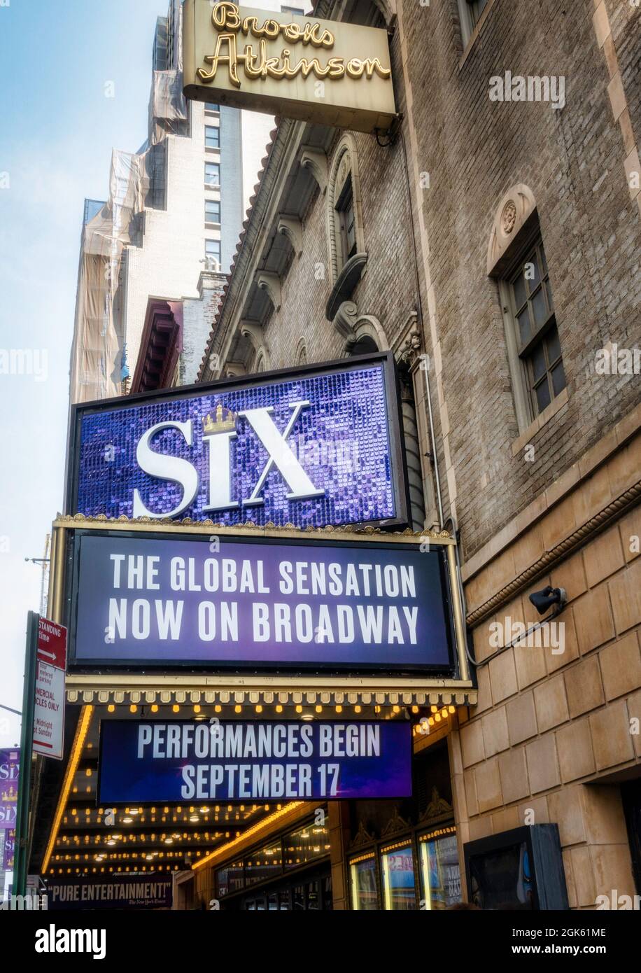 "Six" Marquee at the Brooks Atkinson Theater in Times Square, NYC, USA
