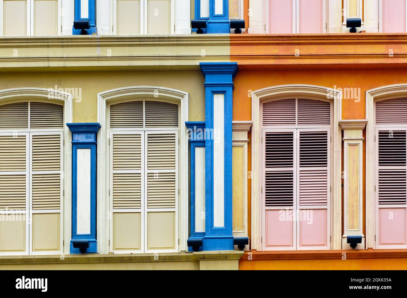 TRaditional blinds and windows over Chinese shophouses, Singapore, Asia Stock Photo