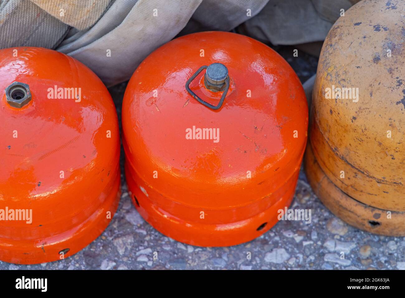 Propane Gas Bottles for Cooking in Camp Stock Photo