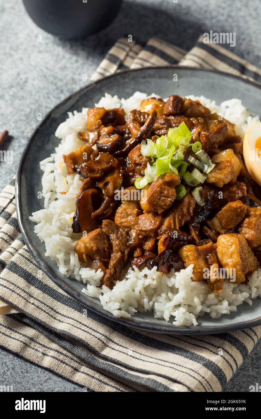 Homemade Taiwanese Braised Pork Belly with Rice and Eggs Stock Photo