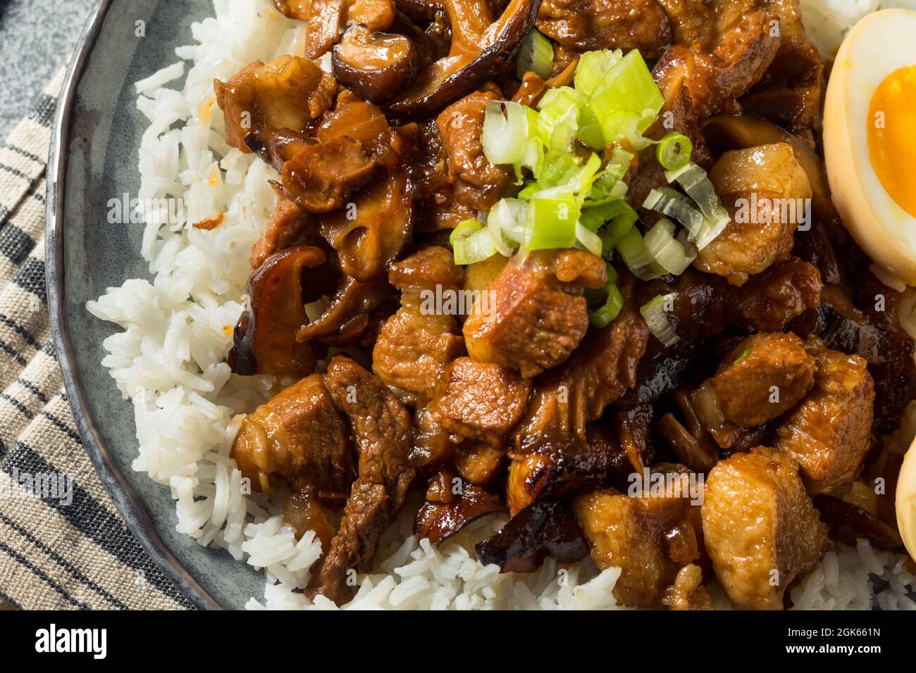Homemade Taiwanese Braised Pork Belly with Rice and Eggs Stock Photo