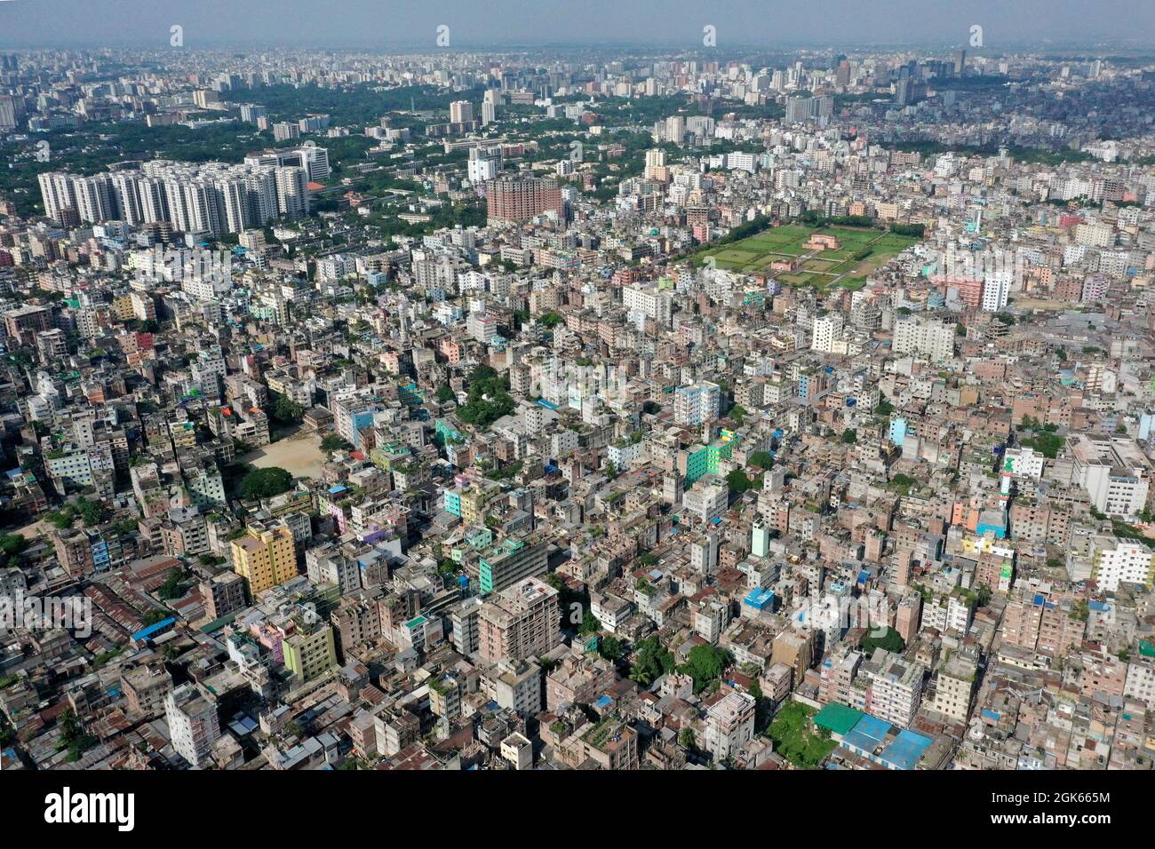 Dhaka, Bangladesh - August 22, 2021: The Bird's-eye view of old Dhaka at Dhaka city in Bangladesh. Stock Photo