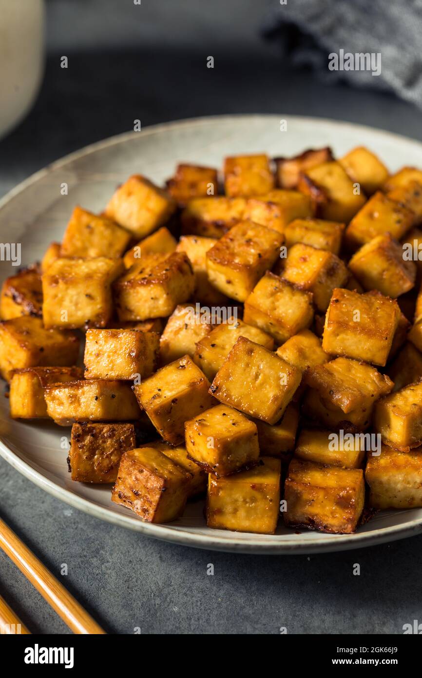 Healthy Homemade Crispy Asian Tofu Ready to Eat Stock Photo - Alamy