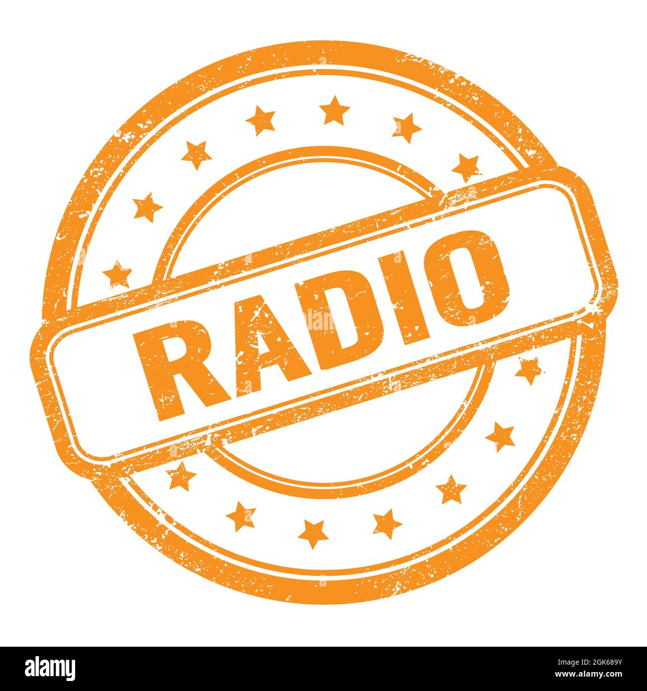 RADIO text on orange grungy vintage round rubber stamp Stock Photo Alamy