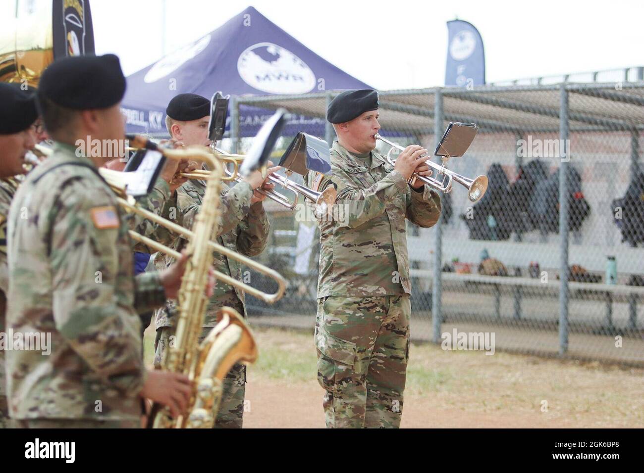 The 101st Airborne Division (Air Assault) Band performed Aug. 13 during the 2021 Armed Forces Women's Softball Championship game at Fort Campbell. Stock Photo