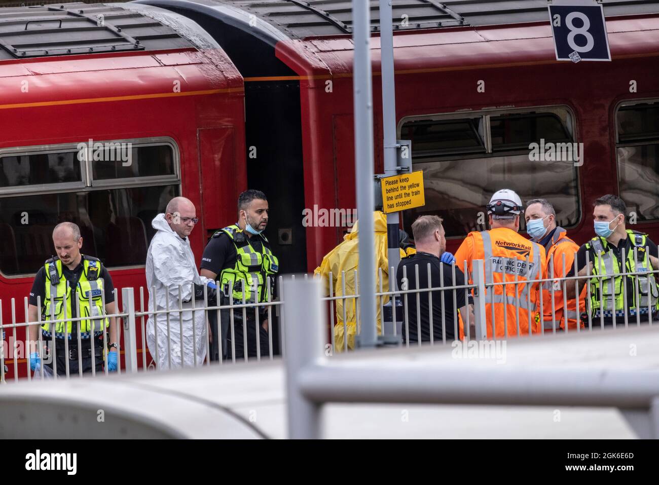 London, UK. September 13 2021: Rail Track Accident at Wimbledon main Train Station. The station has been closed for train & tram travel due to an incident. 13th September 2021 Credit: Clickpics/Alamy Live News Stock Photo