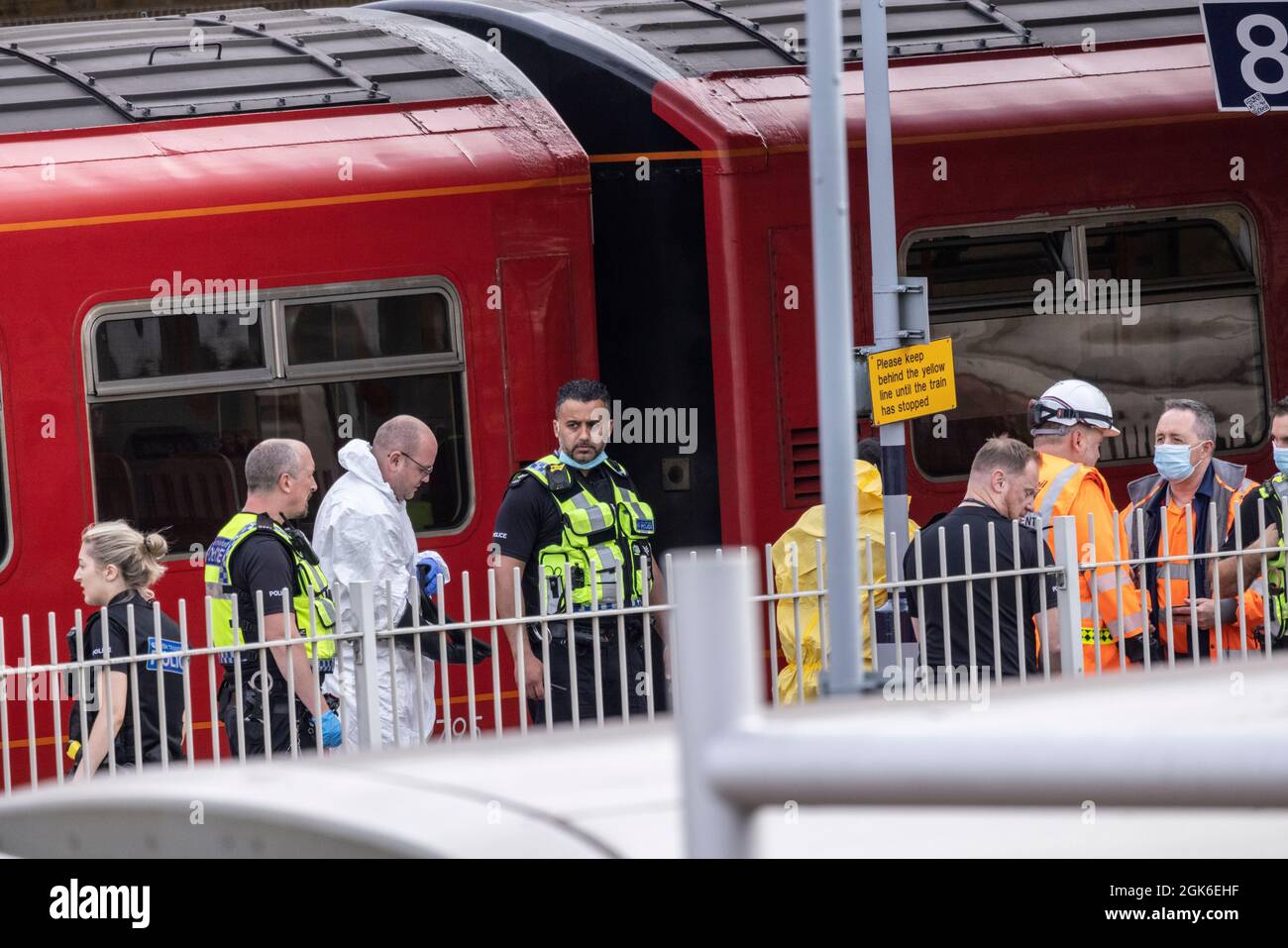 London, UK. September 13 2021: Rail Track Accident at Wimbledon main Train Station. The station has been closed for train & tram travel due to an incident. 13th September 2021. Credit: Clickpics/Alamy Live News Stock Photo