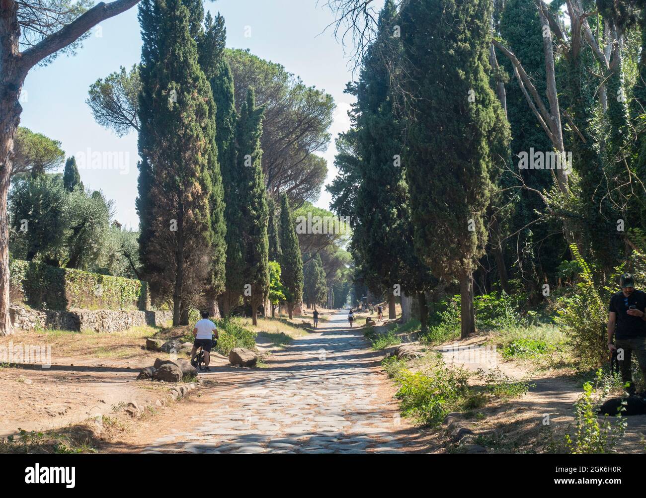 Rome, Italy - September 2021 : People enjoy a sunny sunday on the Ancient Appian Way Stock Photo