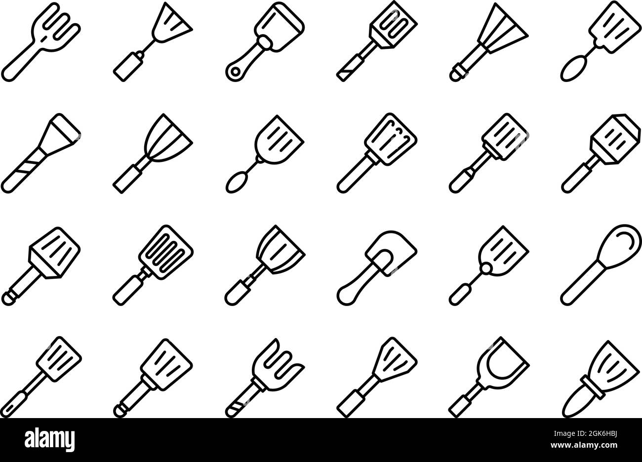 Spatula icons outline cartoon vector. Baking accessory. Bbq baker Stock
