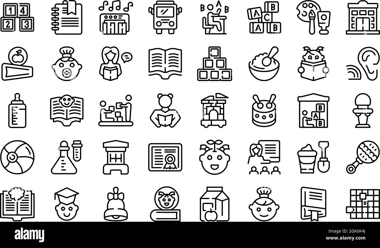 Early educations icons set outline vector. Baby learn. Children school Stock Vector