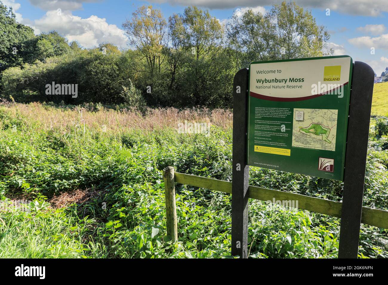 A sign for Wybunbury Moss National Nature Reserve, managed by Natural England, Wybunbury, Cheshire, England , UK Stock Photo
