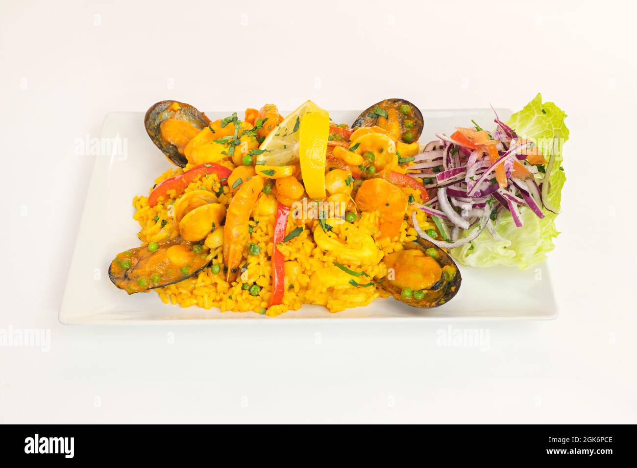 Peruvian Seafood Rice Recipe With Prawns, Clams And Mussels On A White ...