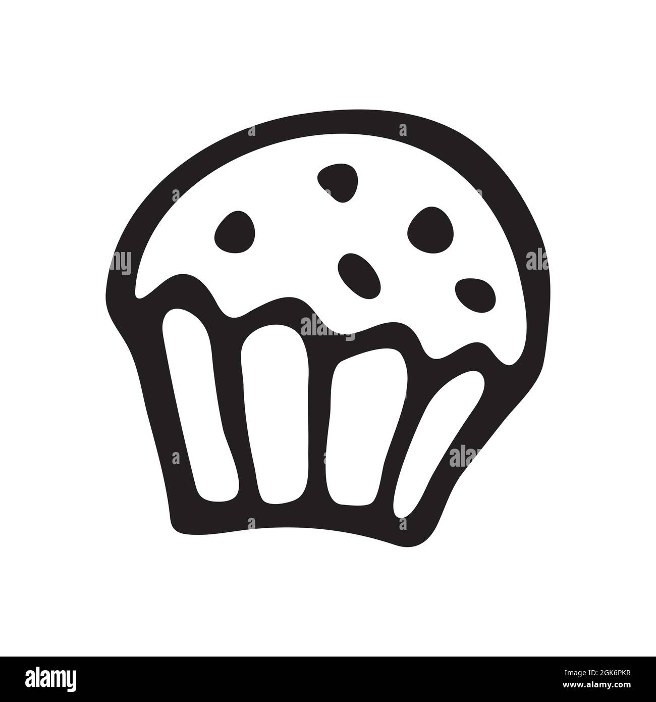 Hand drawn doodle style muffin in vector. Isolated illustration on white background. For interior design, wallpaper, packaging, poster Stock Vector