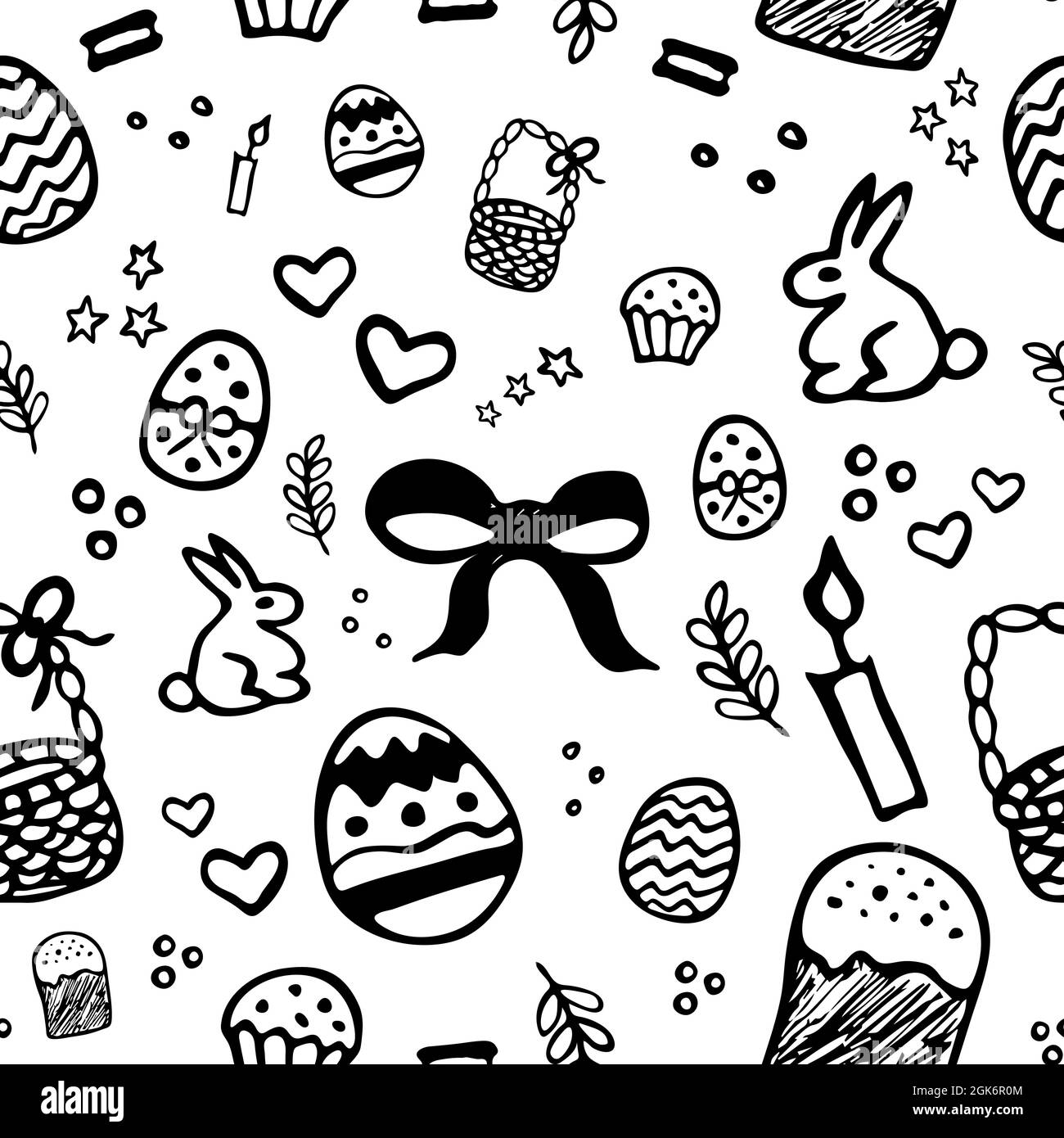 Seamless easter holiday doodle style vector pattern for design interior, wallpaper, wrapping, posters, greeting card. Stock Vector