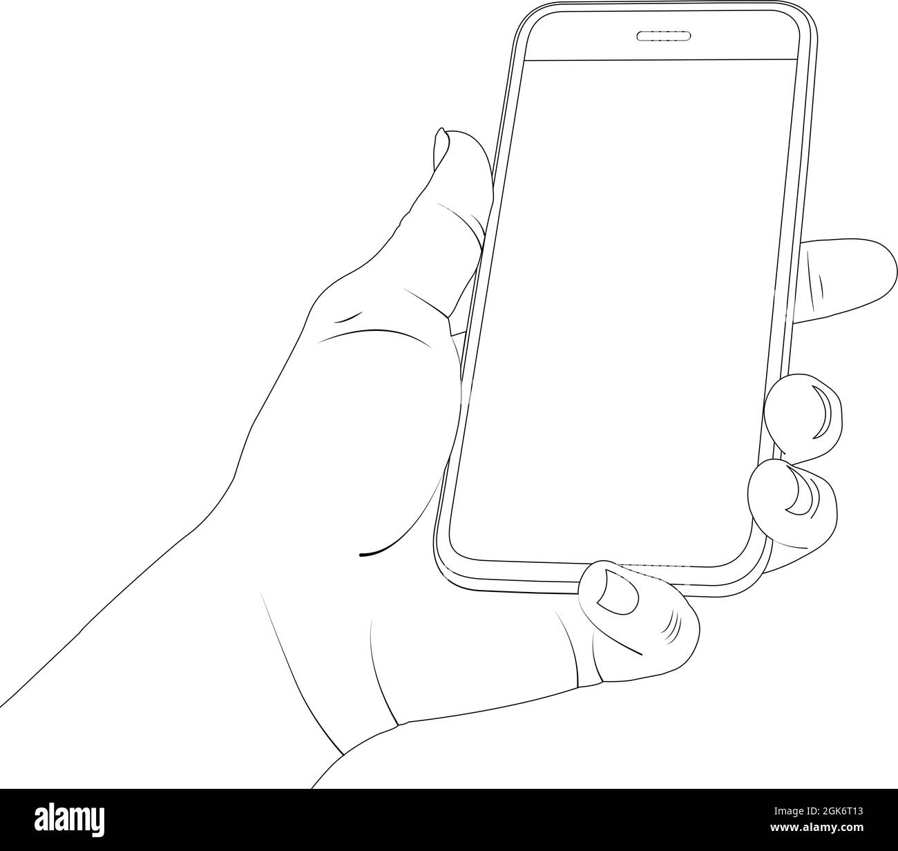 Phone screen, blank screen, outlined holding blank screen phone, smart phone, telephone, message, empty, flat, blank, screen vector stock. Stock Vector