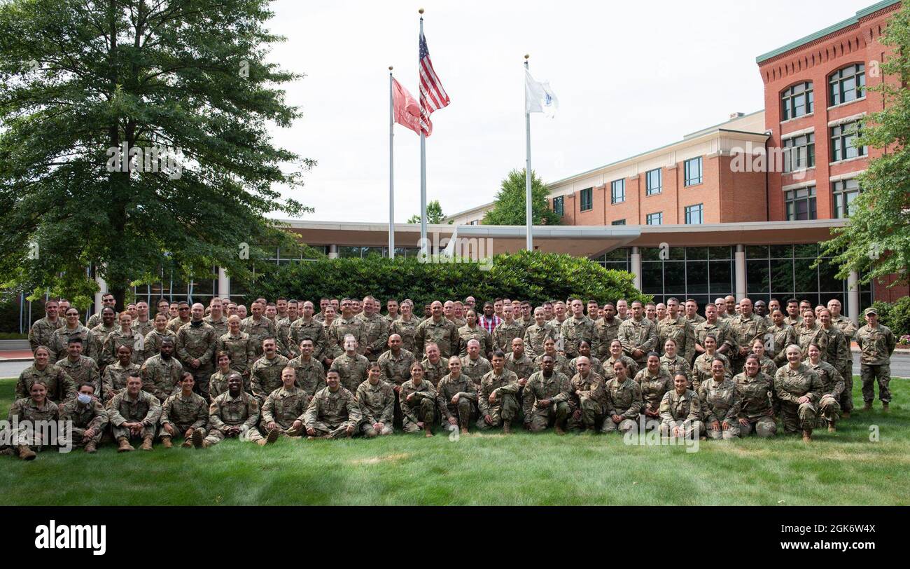 Airmen at the 2021 Technical Sergeants Involved and Mentoring Enlisted Airmen Workshop gather for a group photo at the Southbridge Conference Center, Southbridge, Massachusetts, Aug. 16 - 20, 2021. The TIME Conference was hosted by the Massachusetts ANG and prepares attendees on leadership development, including discussing resiliency, emotional intelligence, physical fitness and leading generations. Stock Photo